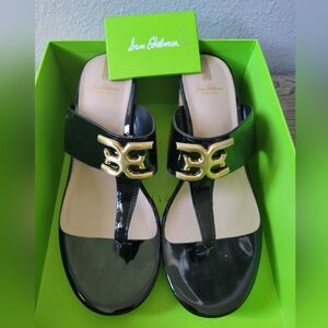 Sam Edelman Yardlie Black Patent and Cork Wedge Thong Sandal Sz 8.5
